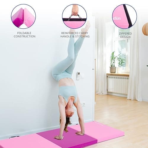 Matladin 6' Folding Tri-fold Gymnastics Gym Exercise Aerobics Mat, 6ft x 2ft x 2in PU Leather Tumbling Mats with Hook & Loop Fastener for Stretching Yoga Cheerleading Martial Arts thumbnail 8