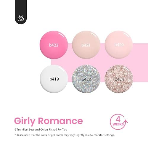 Beetles Gel Nail Polish Kit with 48W light 18 Pcs Gel Starter Kit,6 colors Nude Pink French White Glitter Gel Polish Soak Off Base Top Coat Gel Art Manicure Kit thumbnail 4