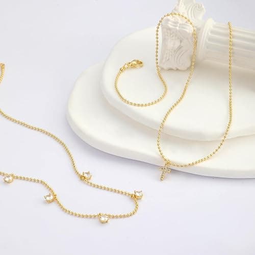 Rotnso Cross Necklace for Women 14K Gold Silver Plated Dainty Small Cross Pendant Choker Simple Trendy Cute Cross Charm Chain Necklace Easter Basket Stuffers Baptism Religious Faith Jewelry Gift thumbnail 5