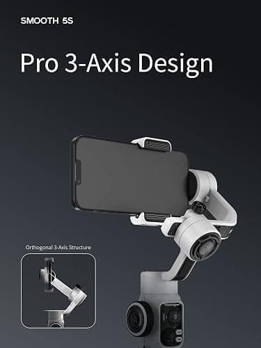 Zhiyun Smooth 5S Phone Gimbal, 3-Axis Smartphone Stabilizer with Built-in Fill Light, AI Face Tracking for iPhone and Android, YouTube TikTok Video, Gray thumbnail 6