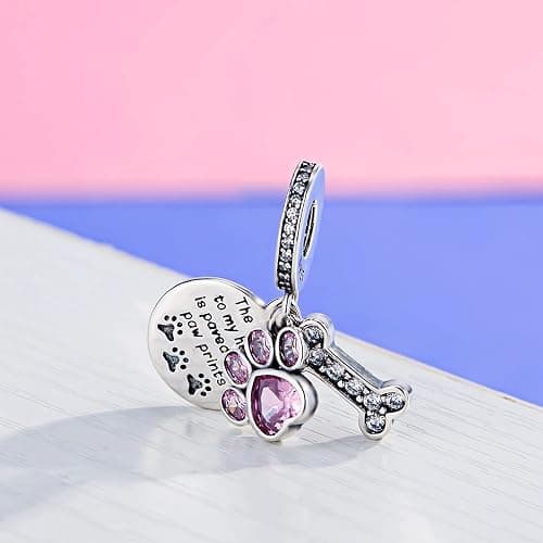 Dog Paw Charm for Charms Bracelet Pink Crystals Paved Dangle Charms Birthday Jewelry Gifts for women thumbnail 5