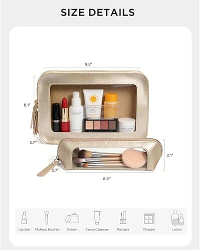 LETGO 2Pack Clear Makeup Bags, Makeup Pouch for Purse Slim Make Up Brush Bag for Girls Car Accessories Essentials for Women(2Pack-Gold Set) thumbnail 6
