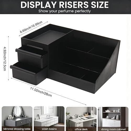 Black Cologne Organizer for Men,Large Perfume Stand Holder with Drawers,Cologne Stand,Shelves for Perfumes,Organizador de Perfumes,Dresser Organizer Countertop for Mens Bathroom & Bedroom Storage thumbnail 3