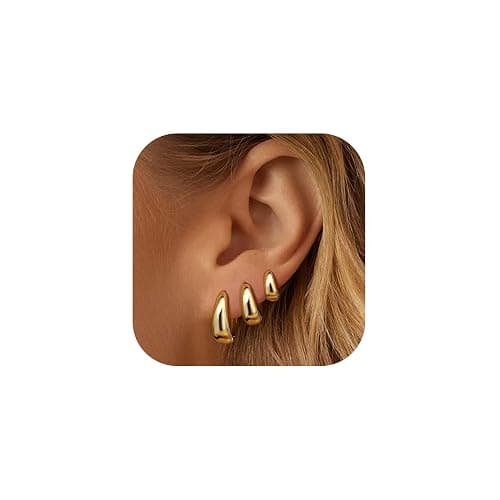Gold Hoop Earrings for Women 14K Gold Plated Hoops Simple Gold Huggie Small Hoop Earrings Set Cartilage Hypoallergenic Earrings Everyday Jewelry for Women - Image 1