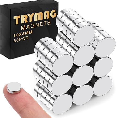TRYMAG Small 10x3mm 50Pcs Rare Earth Magnets, 50Pcs Tiny Round Fridge Magnets for Whiteboard, Refrigerator, DIY, Kitchen, Office - Image 1