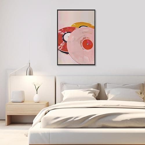 Vintage Colorful Vinyl Records Canvas Wall Art Trendy Music Themed Aesthetic Poster Preppy Pink Red Orange Abstract Watercolor Painting For Living Room Bedroom Wall Decor 12x16in Wrapped Canvas thumbnail 4