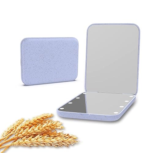 Kintion Wheat Straw Pocket Mirror, 1X/3X Magnification Travel Mirror for Purse, Folding Handheld Mirror, Small Lighted Compact Mirror for Gift, Purple - Image 1