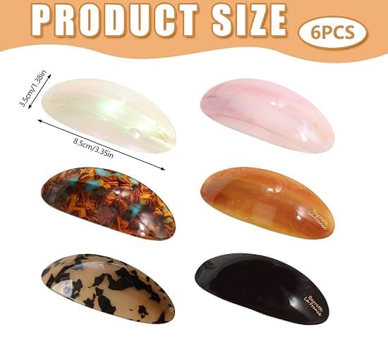 6 Stück Französische Haarspangen aus Acetat, Damen Haarklammer Klein Ovale Französische Haarspange Flat Claw Clip Haarclips für Halbe Frisuren, Retro Design Schildpatt & Perlglanz, Für Dickes Haar thumbnail 3