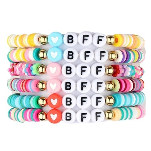 Friendship Bracelets BFF BESTIE Colorful Clay Beaded Stretch Bracelets - Image 1