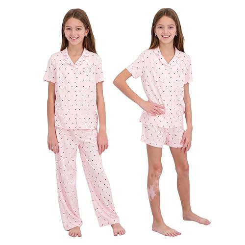 US Angels Girls Ultra Soft Button Down Pajamas, 3 Piece Pajama Set, pjs for teen girl, Size 7-16 thumbnail 2