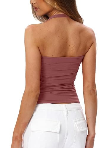 Darong Women's Halter Tank Tops with Built in Bra Double Lined Backless Y2K Shirts 2026 Trendy Going Out Cami thumbnail 2