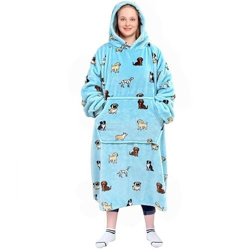 Waitu Wearable Blanket Sweatshirt Gifts for Women and Men, Warm and Cozy Giant Blanket Hoodie, Thick Flannel Blanket with Sleeves and Giant Pocket - Light Blue - Image 1