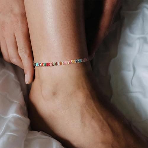 Wremily Natural Stone Beaded Anklets Bracelets for Women Handmade Beaded Anklet Bracelet Waterproof Boho Beads Ankle Bracelet Adjustable Summer Jewelry thumbnail 3