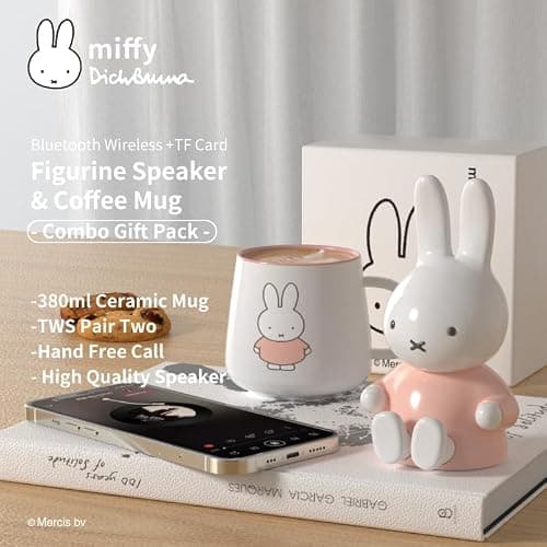 Miffy Portable Bluetooth Speakers, Cute Portable Wireless Speakers with Loud Stereo Sound, Built-in Mic, TF-Card Slot, Dual Pairing,40H Playtime for Room, Desk Decor, for her (Pink) thumbnail 2