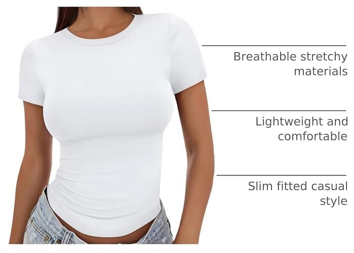 Trendy Queen Womens Fitted Short Sleeve Shirt Buttery Soft Top Stretchy Tee | Crewneck Crop, Basic T, Workout Gym Outfits, Cute Summer, Y2k Going Out, Fashion Clothing, Compression Streetwear thumbnail 4