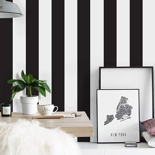 Cohoo Home Black and White Wallpaper Peel and Stick Striped Contact Paper for Cabinets Black and White Contact Paper Modern Self-Adhesive Removable Wallpaper Bedroom Bathroom Waterproof 197inL 18inW - Image 1