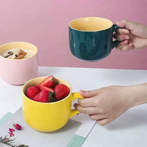 Arawat 21oz Pink Soup Bowls Microwave Safe with Handles Spoon and Coaster Large Soup Mug XXL Coffee Mugs Big Ceramic Tea Cups Cappuccino Cup Gift Birthday Gifts for Women and Men thumbnail 8