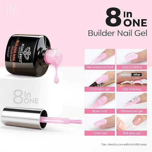 modelones Builder Nail Gel, 2 Pcs Clear and Baby Pink Builder Nail Polish, 8-in-One Rubber Base Gel Polish Pastel Pink Color Strengthener Apex Building Thickening Extension LED Lamp Cured 10ml | Nail Polish, 8-in-One Rubber Base Gel Polish Pastel Pink Color Strengthener Apex Building Extension LED Lamp Cured 10ml thumbnail 2