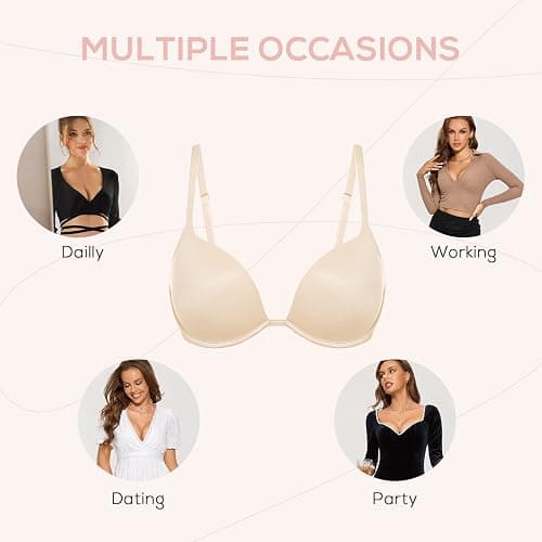 DOBREVA Women's Push Up Bra Plunge Deep V T Shirt Bras Padded Underwire Add One Cup thumbnail 5