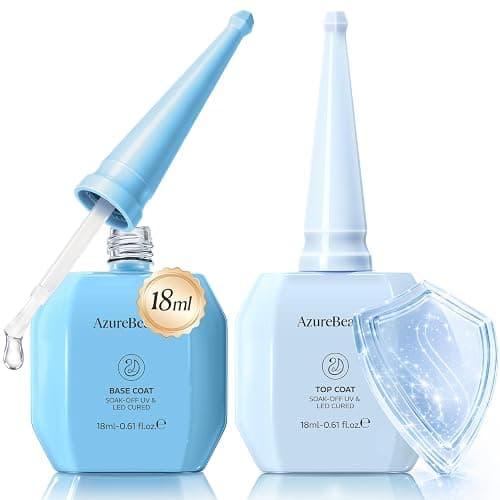 AZUREBEAUTY 18ml Gel Base and Top Coat Set – No Wipe High Gloss Soak Off UV/LED Nail Polish, Long-Lasting Clear Gel for Smooth Shiny Manicure - Image 1