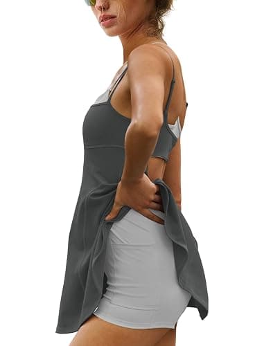 Yanekop Womens Tennis Dress with Built in Shorts and Bra Athletic Dresses Golf Outfits Spaghetti Strap Workout Dress thumbnail 2
