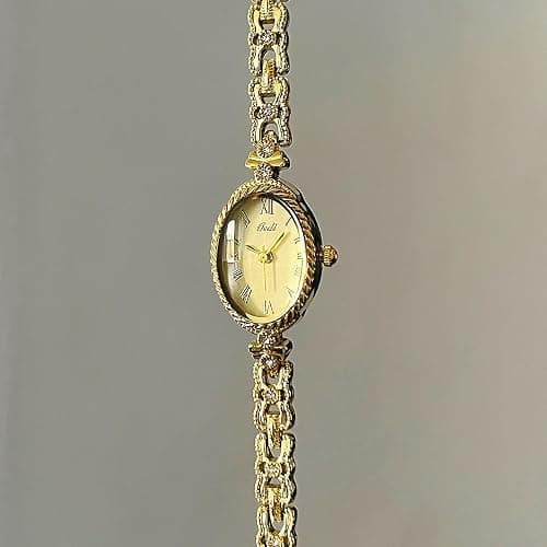 CARLIEN Fashion Vintage Gold Oval Quartz Watches for Women - Alloy Steel Band Slim Bracelet - Roman Numerals Numbers - Dainty Elegant Dress Wristwatch Waterproof thumbnail 4