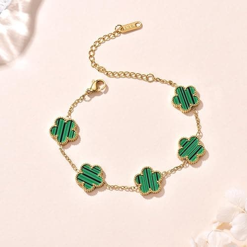 FLY FEI 18K Gold-Plated Four Leaf Clover Bracelet for Women,Adjustable lucky Bracelet Set Jewelry Gift-Hypoallergenic Charm for Birthdays, Wellness & Daily Wear thumbnail 3