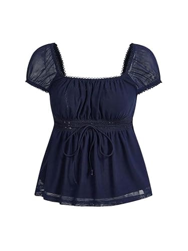 SOLY HUX Women's Square Neck Short Sleeve Peplum Tops Cute Summer Blouse for Teen Girls Babydoll Top T Shirt thumbnail 2