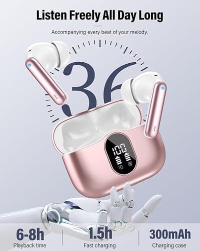 Wireless Earbuds, Bluetooth 5.4 Headphones Bass Stereo, Ear Buds with Noise Cancelling Mic, IP7 Waterproof in Ear Earphones, 36H LED Display Bluetooth Earbuds for Laptop Pad Phones Sports, Rose Gold - Rose Gold thumbnail 5