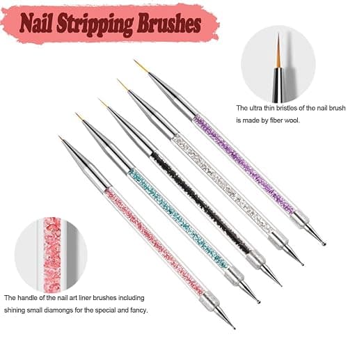 AIBEE Nail Art Brushes, 5pcs Double-Ended Acrylic Nail Brush Set with 5/7/10/12/15mm Nail Liner Brushes and Dotting Pens for French Nails thumbnail 4