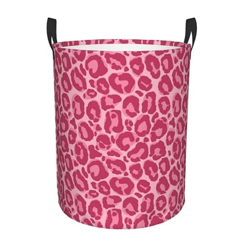 Gbuzozie Pink Leopard Texture Round Laundry Hamper Storage Basket Toys Clothes Organizer Bin For Home Bathroom Bedroom Dorm Nursery, 62l - Image 1