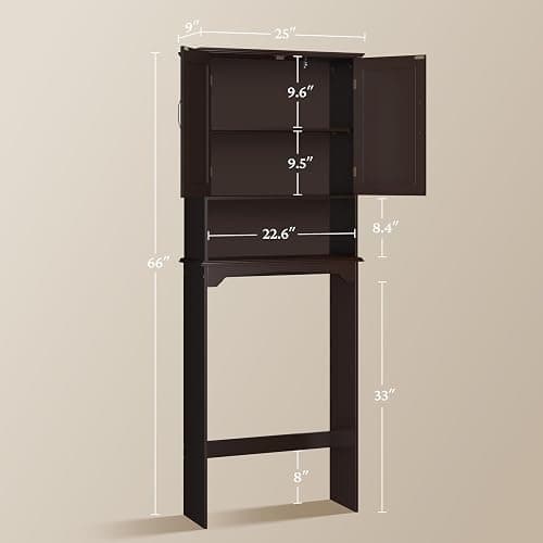 Yaheetech Over The Toilet Storage with 2 Doors & Adjustable Shelf, Free Standing Toilet Rack Wooden Space-saving Collect Cabinet, Bathroom Furniture, 9Dx24.5Wx66H Inches, Espresso thumbnail 3