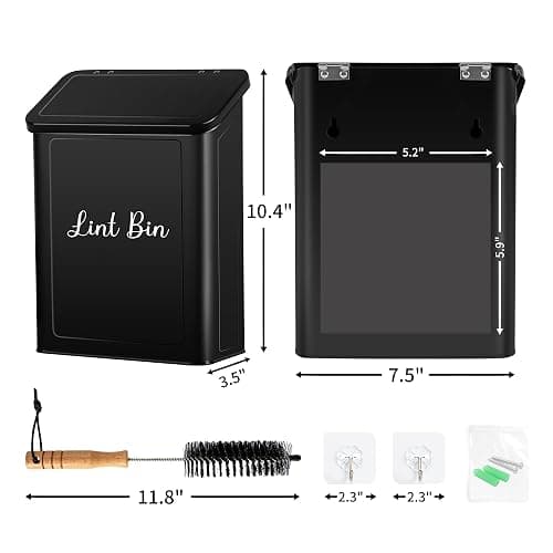 Candco Metal Magnetic Lint Bin for Laundry Room, Wall Mounted Laundry Lint Bin with Lid & Lint Brush, Modern Farmhouse Laundry Room Decor thumbnail 3