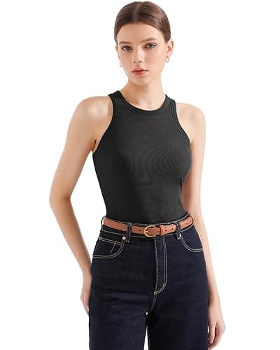 SUUKSESS Women Padded Cotton Ribbed Tank Tops High Neck Racerback Basic Tops thumbnail 3