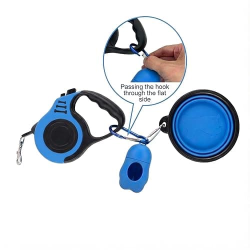 PETIMP Retractable Dog Leash Lightweight 16FT Leash Claw Print, with Folding Bowl,Dispenser,Rubbish Bags, for Small Medium Dogs(Blue) thumbnail 5
