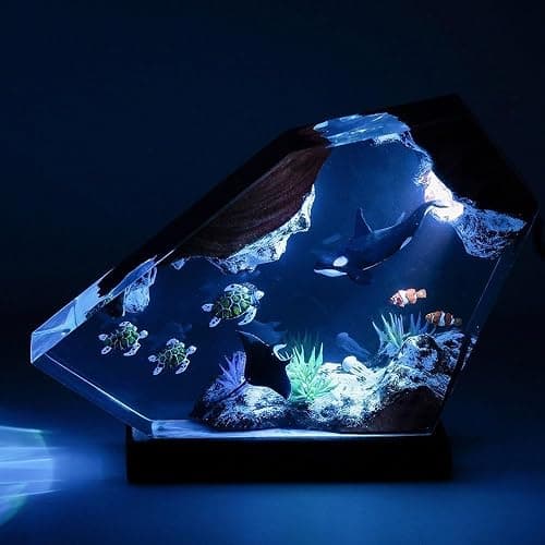 Orca Ocean Resin Lamp, Handmade Wooden Table Resin Night Light, USB Port Art Ornaments for Home Office Decor, Scuba Diver Gifts for Holiday, Unique Birthday Gifts for Mom Grandma Brother Sister thumbnail 4