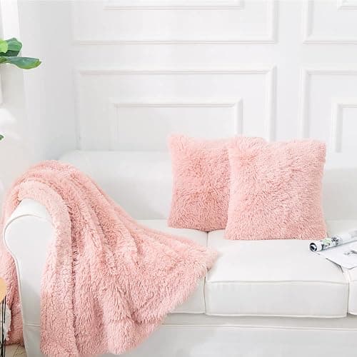NordECO HOME Luxury Soft Faux Fur Fleece Cushion Cover Pillowcase Decorative Throw Pillows Covers, Valentines Day Gift No Pillow Insert, 18" x 18" Inch, Pink, 2 Pack - B-pink - 18" x 18" (Pack of 2) thumbnail 2