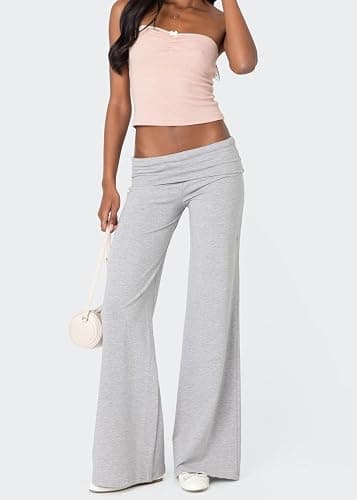 Luckinbaby Women's Flare Skinny Pants Fold Over Leggings Stretch Bootcut Bell Bottom Slim Fit Yoga Pants Y2k Joggers thumbnail 2