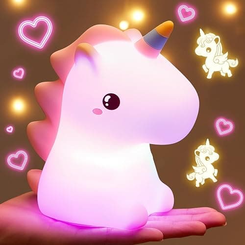 Unicorn Toys Night Light, 16 Colors Night Light Kids, Silicone Gilrs Toys | Dimmable, Soft Silicone Touch, 12 Hours Use, Nightlight, Unicorn toys for Girls Age 3 4 5 6, Baby, Toddlers, Kids Room Decor - Image 1