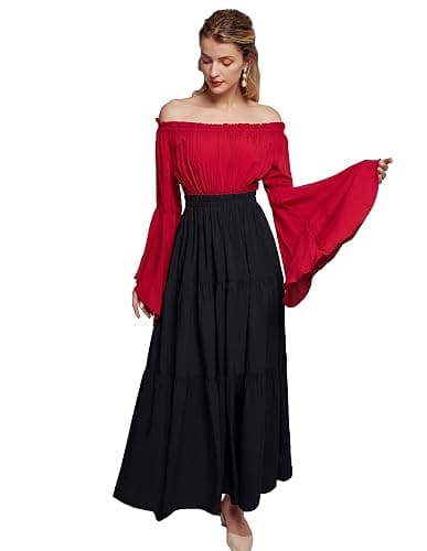 Scarlet Darkness Maxi Long Skirts for Women Summer Flowy Renaissance Skirt with Pockets thumbnail 4