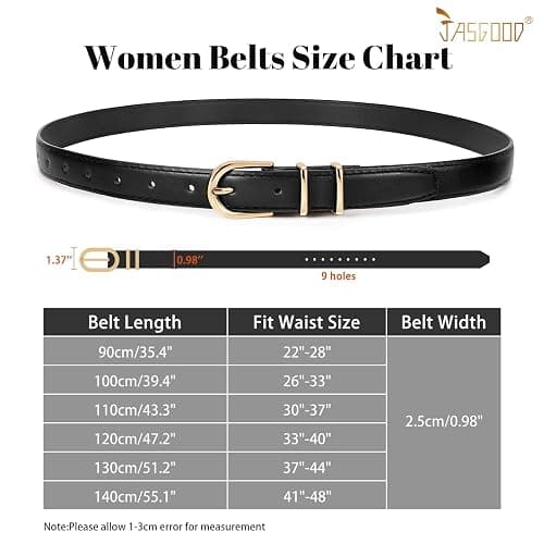 JASGOOD Women Skinny Leather Belt for Jeans Pants Fashion Ladies Thin Belt for Dress with Gold Single Prong Buckle thumbnail 6