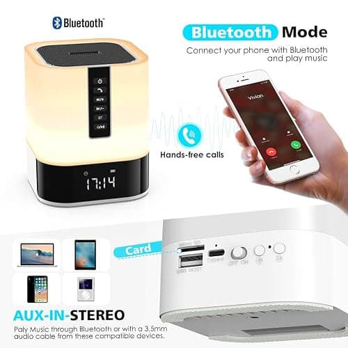 Hetyre Night Light Bluetooth Speaker, 5 in 1 Touch Control Bedside Lamp Dimmable Multi-Color Changing, Bedroom Alarm Clock, Best Birthday Gift Ideas for 10 11 12 13 14 Year Old Teenage Girls/Boys thumbnail 3