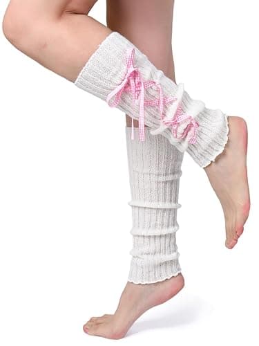 Sksshion Y2K 80s Leg Warmers for Women Bow Tie Rib Knit Leg Warmer Winter Boot Socks thumbnail 7