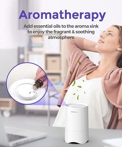 Rosekm Small Air Purifier for Home Bedroom, Personal Desk Mini Air Purifier, Room Hepa Air Purifier Fresheners Cleaner for Dorm, Pets, Smoke, Desktop, Office (White) thumbnail 5