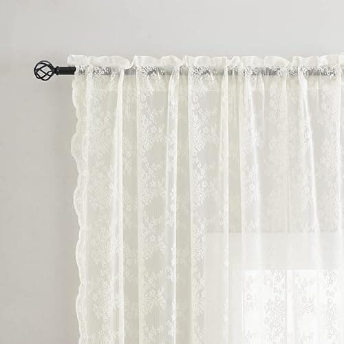 YJ YANJUN Vintage Lace Curtains 72 Inches Long- Antique Flowers Ivory Sheer Curtain Panels for Living Room Bedroom French Door, Light Filtering Drapes, 2 Panels 52W x 72L Cream thumbnail 4