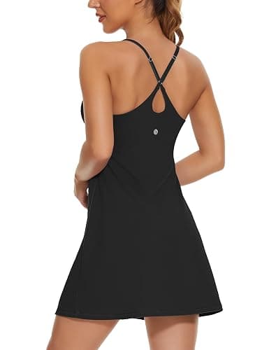Womens Tennis Dress, 2-in-1 Golf Workout Dress with Built-in Bra & Shorts Pockets, Athletic Dresses with Adjustable Strap - Image 1