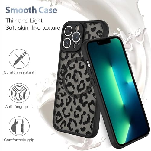 AIGOMARA Case for iPhone 13 Pro Max [Compatible with MagSafe] Black Leopard Pattern Design for Women Girls Men Soft TPU Bumper Hard PC Back Anti-Fall Shockproof Protective Slim Cover thumbnail 5