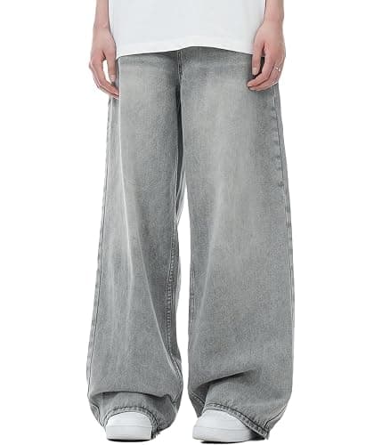 Wide Leg Jeans Men Y2k Baggy Hip Hop Grey Jeans Casual Loose Fit Skater Denim Pants Vintage Oversized Pants Streetwear - Image 1