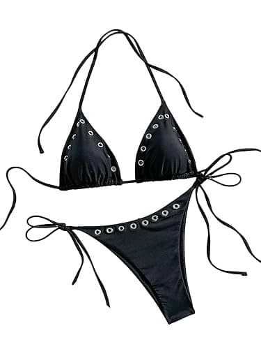 SEGT Women's 2 Piece Y2K Bikini Sets Grommet Eyelet String Thong Bathing Suit High Cut Triangle Micro Sexy Cheeky Swimsuits - Image 1