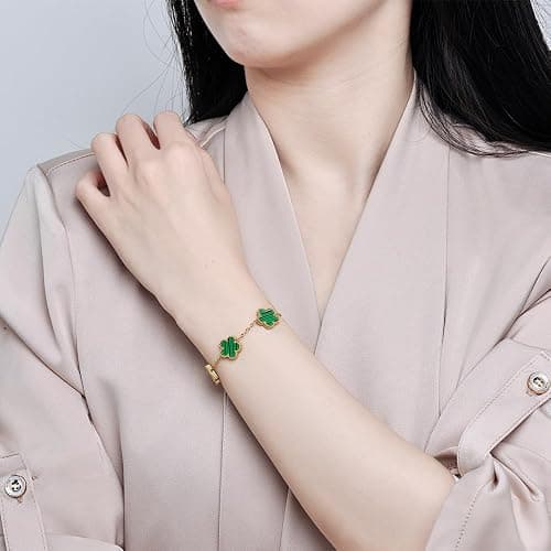 FLY FEI 18K Gold-Plated Four Leaf Clover Bracelet for Women,Adjustable lucky Bracelet Set Jewelry Gift-Hypoallergenic Charm for Birthdays, Wellness & Daily Wear thumbnail 2